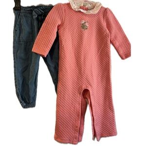 Bundle Size 18months Janie and Jack Coral Quilted Footie and Jeans Garanimals